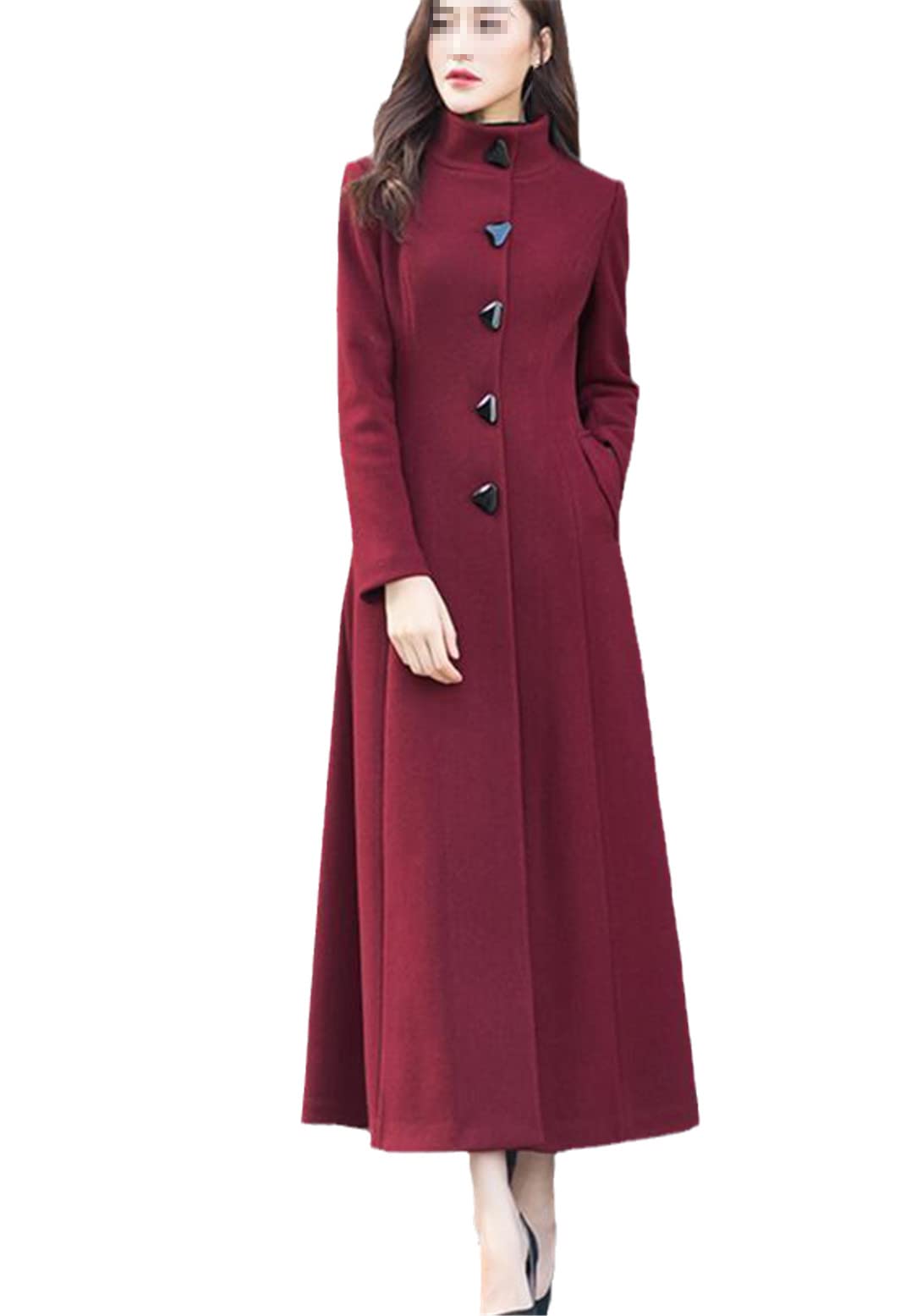 Abrigos de lana de un solo pecho para mujer con cinturón Chaqueta de lana larga para mujer, invierno, grueso, visón, cachemir, rojo vino, M