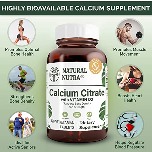 Natural Nutra Calcium Citrate With Vitamin D3, Supplement For Bone Strength, Promotes Muscle Movements, Boosts Heart Health, Strengthen Bone Density, 120 Tablets #TOP2
