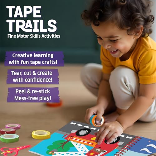 Image of Chalk & Chuckles Tape Trails Art and Craft Kit for Kids - 30+ Mess-Free Tape and Sticker Art Projects, Fine Motor and Scissor Skills Activity Book, Birthday Gift for Boys and Girls Ages 3 to 7