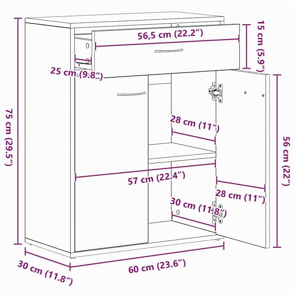 vidaXL Buffet Armoire de Rangement Organisateur de Maison Meuble de Salle de Séjour Intérieur Sonoma Gris 60x30x75 cm Bois d'Ingénierie