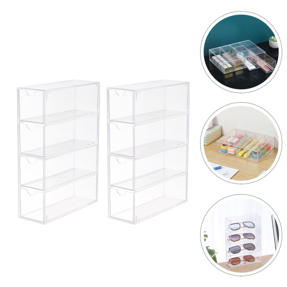 Ciieeo Transparente Acryl Brillenbox 2 Stück mit 4 Schubladen