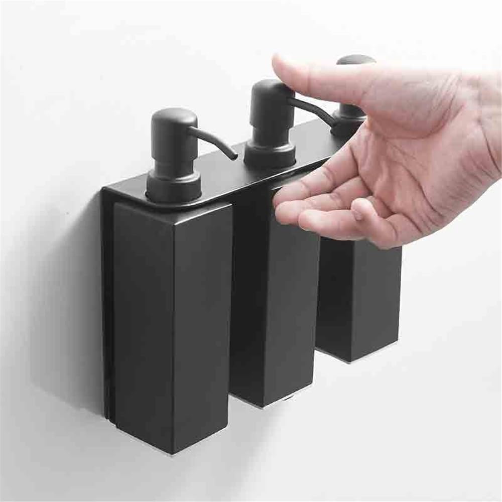 Dosificador Jabon Dispensador de jabón de Pared de Acero Inoxidable for baño, Juego de 3 Botellas de loción con aplicador y exprimidor Dispensador Jabon Baño(Negro)