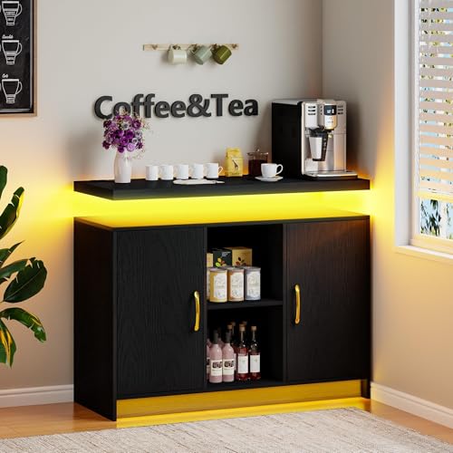 4 EVER WINNER Coffee Bar Cabinet with LED, Sideboard Buffet