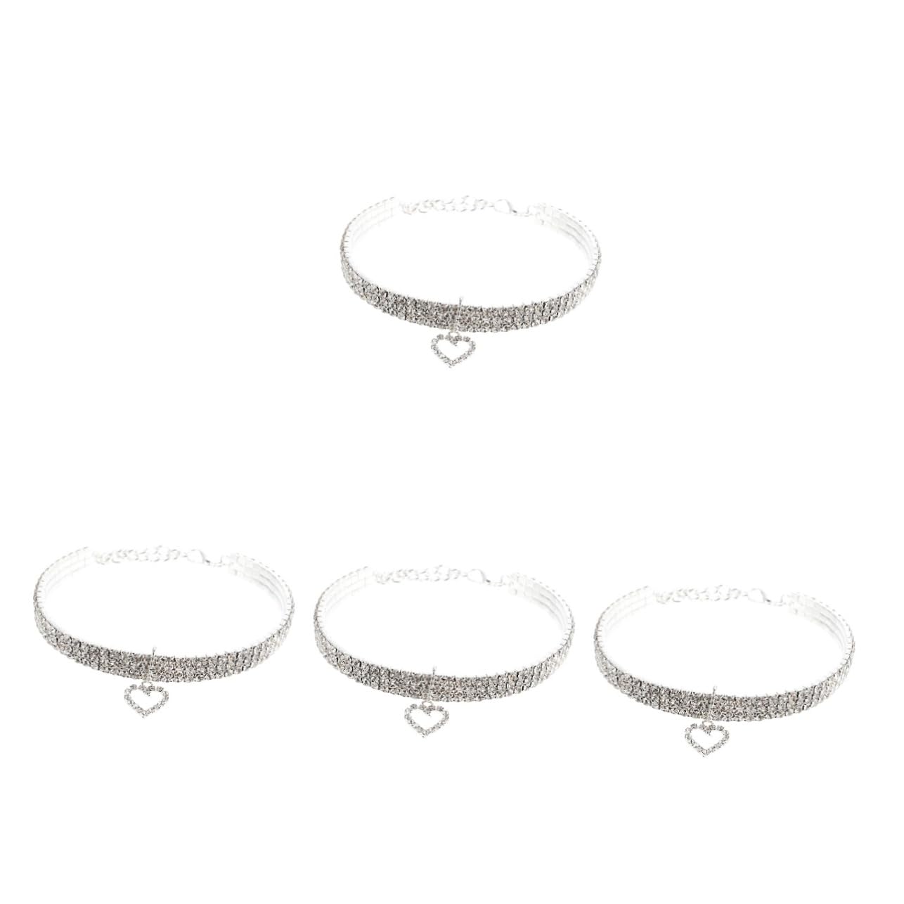 Collier pour chien et chat Milisten : lot de 4 colliers élastiques à strass avec pendentif cœur