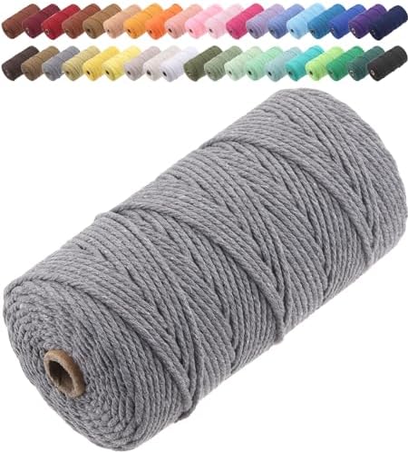 GOHOF Macrame Cord 3mm x 150m Premium Cotton Macrame Rope, 4 Strand Twisted Soft Cotton Cord, One of The Most Perfect Materials for Macrame Art, Cotton String Without Chemicals (Light Green)