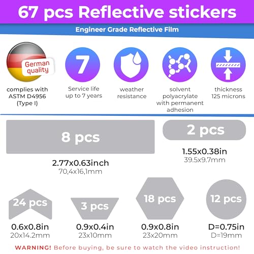 Image of LOOM Reflective Stickers | 67pc Engineer Gry | Reflective Stickers for Helmet, Bike, Motorcycle, Hard Hat | Waterproof Reflectors for Car, Trailer | Bike Reflectors for Night Riding