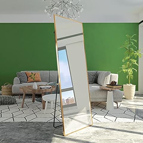 Full Length Mirror 65"×22" Aluminum Alloy Thickened Frame Large Floor Mirror with Standing, Hanging Wall Long Mirror Full Body for Home Bedroom Gold Cover