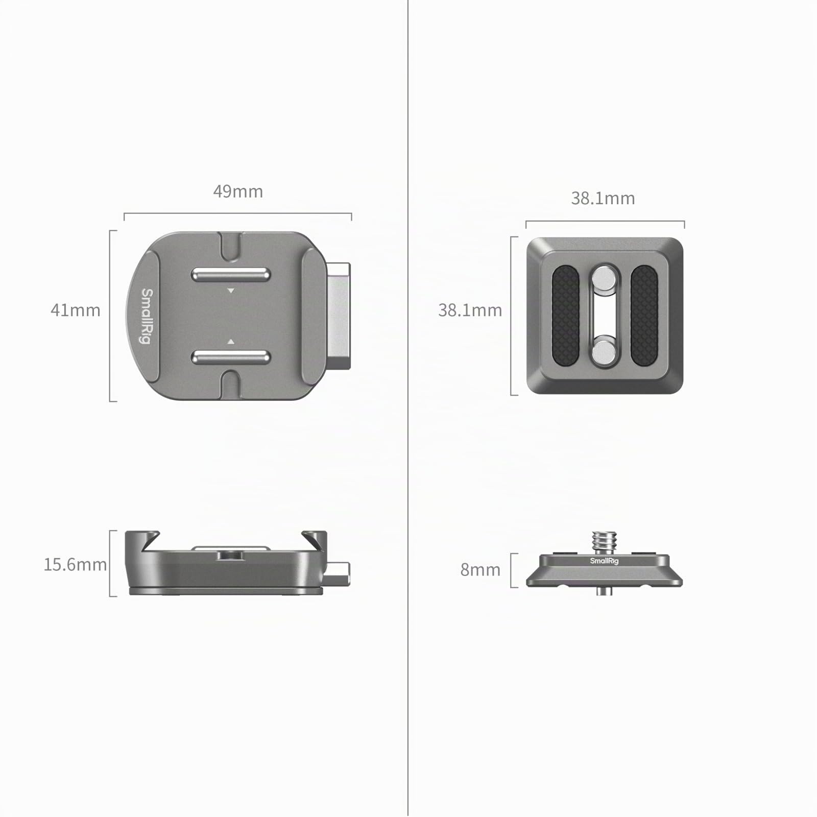 SMALLRIG Piastra di Montaggio a Sgancio Rapido per Arca-Swiss, Piastra per Fotocamera QR-Slide con Due Fori Filettati da 1/4"-20 per Manfrotto o Treppiede, HawkLock H38-4486