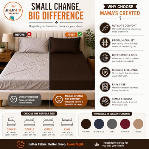 Image of Double Size Bed Sheet - 600 Thread Count Single Flat Sheet Only - Long Staple Egyptian Cotton Top Sheet Wrinkle & Fade Resistant - Chocolate