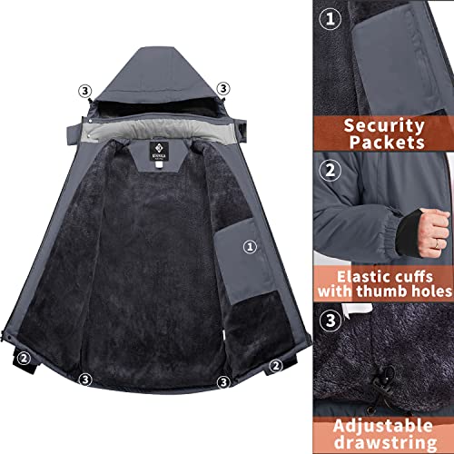 Image of Men's Winter Skiing Jacket Waterproof Warm Snow Fleece LiningCoat Mountain Hooded Windproof Rain Jacket S-6XL