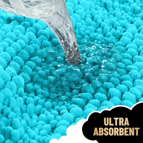 Image of OLANLY Thick Bathroom Rugs 30x20, Extra Soft Absorbent Chenille Striped Bath Rugs, Rubber Backing, Machine Wash Dry, Bath Mats for Bathroom Floor, Tub and Shower, Home Decor Accessories, Aqua Sky