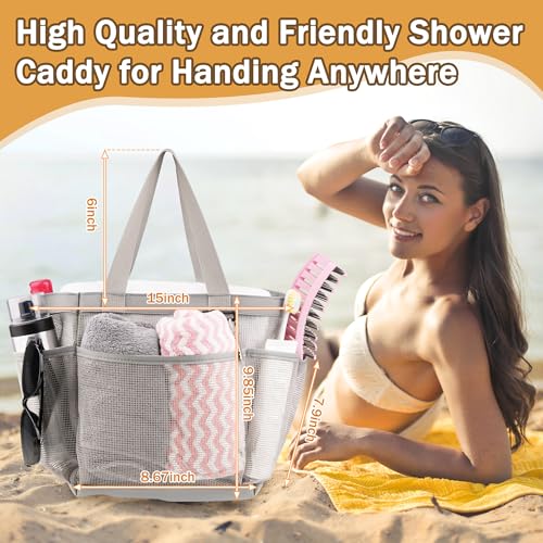 PARIERIS Mesh Shower Caddy Portable for College Dorm Room Essentials with 8 Pockets, Hanging Caddy Dorm Basket, Quick Dry Shower Bag for Bathroom (Grey, 1Pack) — view 2