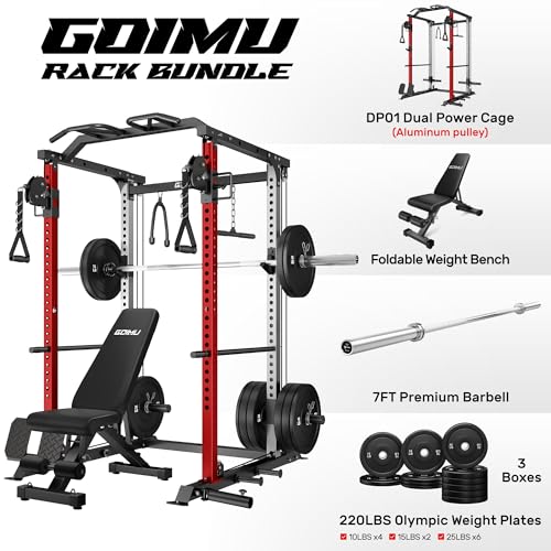 Image of DP01 Power Cage, 2000LBS Squat Rack with Cable Crossover and Dual Independent Pulley System, Full Cage for Full Body Training, Power Rack with More Training Attachments for Home Gym