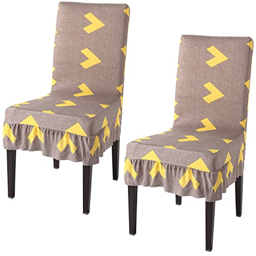 Image of HOKIPO Dining Chair Protector Cover Set of 2 Elastic Slip Frill Covers (AR-4074-D2*2),Brown