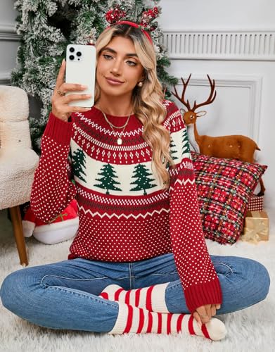 Image of Women's Vintage Fair Isle Pullover Sweater Lightweight Knit Tops