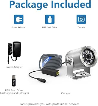 Barlus HD Aquarium POE Underwater IP Camera Marine Stainless Steel 2592 * 1944 CMOS 2.8mm Lens with Light IP68 Waterproof Camera (263ft Cable)
