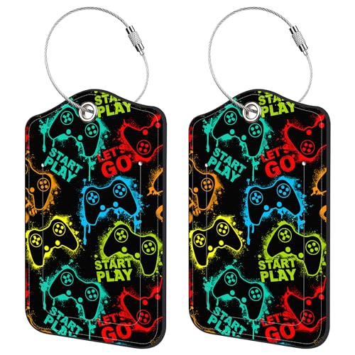 Neidius 2 Pack Luggage Tags for Suitcase,Game Joystick PU Leather Luggage Tags with Privacy Cover Name Address Labels and Steel Ring,Creative Travel Accessories for Men and Women -  WSSS-H72