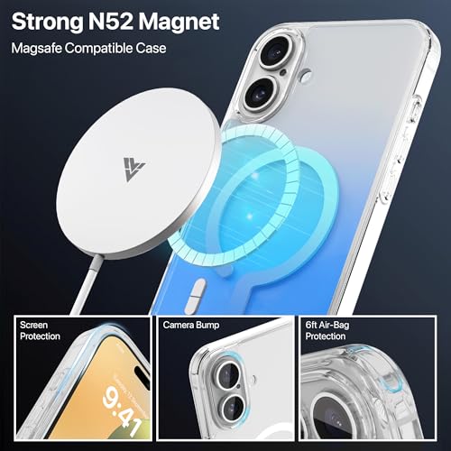 Image of eller sante Maven Magpro Back Cover Case for iPhone 16 Plus Scratch Resistant Camera Screen Protector TPU Shockproof 10ft Drop Protection Support Mag-Safe Wireless Charging- Blue
