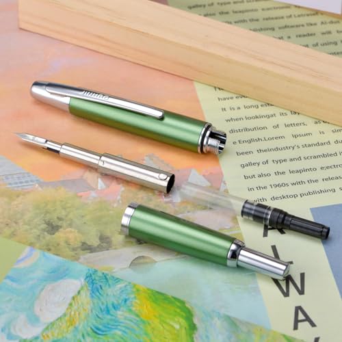 Image of Jinhao 10 Press Fountain Pen with Box, Sea Pine Green Retractable Fine Nib with Converter Set (Silver Clip)