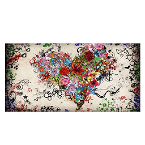 Peinture murale sur toile 30x60 cm fleurs coeur abstrait coloré