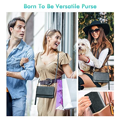 Image of nuoku Women Small Crossbody Bag Cellphone Purse Wallet with RFID Card Slots 2 Straps Wristlet