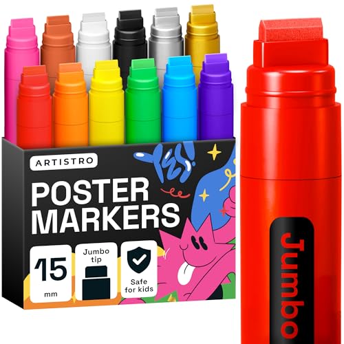 ARTISTRO 12 Multicolor Paint Pens for Glass Marking, Rock Painting, Ceramic, Wood, Fabric, Scrapbooking, DIY Craft Making, Coloring - Acrylic Paint Markers Jumbo Tip 15mm