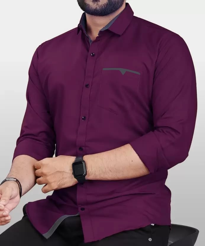 Image of CB-COLEBROOK Men's Regular Fit Solid Soft Touch Cotton Casual Shirt with Pocket Design with Spread Collar & Full Sleeves (Available in Plus Size)