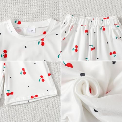 Image of KIDLAGA Girls Two Piece Sets Cherry Pattern Short Sleeve Shirts and Shorts Set With Pockets Girls Summer Outfits Size 7-14