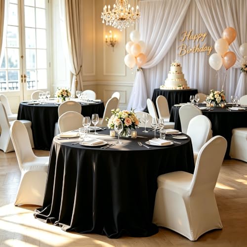 Image of 10 Pack Round Table Cloth 90 Inch, Round Tablecloth, Washable Polyester Table Cover for Buffet Party, Dinner, Weddings and Camping, Black