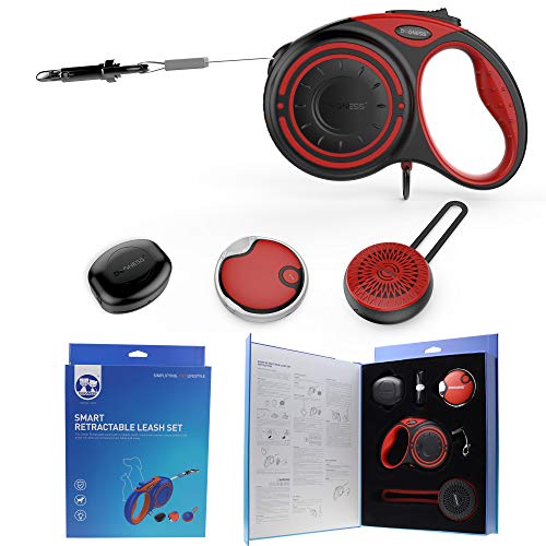 Dogness Retractable Dog Leash - 5M, Bluetooth Speaker, LED Light, Convenience Box, Bright Red