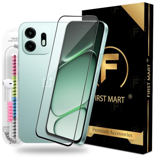 Image of FIRST MART Tempered Glass for OnePlus N6, 9H 0.3 mm Full-Glue Screen Protector with Cable Protector, 3D Edge-to-Edge, HD Clear, Case-Friendly, Black, Pack of 1