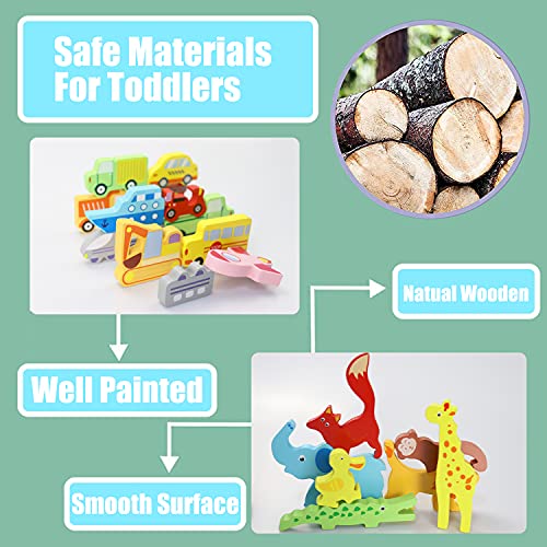 2 Pack Wooden Animal Sorting and Stacking Toys,Educational Animal Kids Toys for 1-5 Year Old Boys and Girls Blocks and Puzzles,Best Christmas Birthday Gifts for Girls Boys Early Preschool Learning - Thumbnail 3