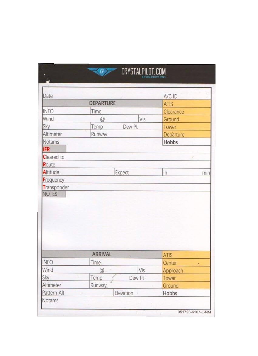 Crystal Pilot Trocken abwischbares Kunststoff-Notizbrett mit METAR-Spickzettel und 50 Blatt VFR-IFR-Notizblock für Flugplanung