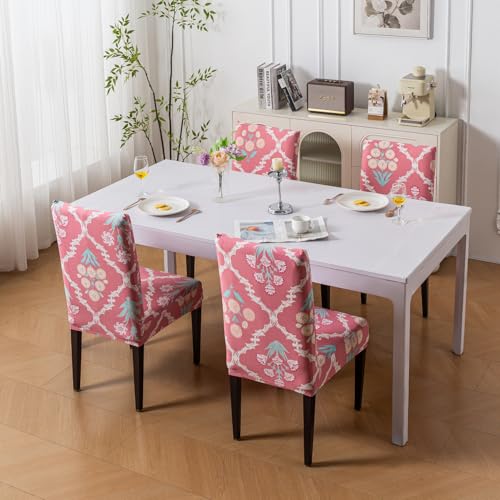 Image of House of Quirk Elastic Chair Cover Stretch Removable Washable Short Dining Chair Cover Protector Seat Slipcover (Pack of 6, Dusty Rose)