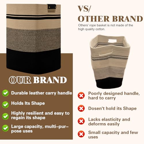 Image of Laundry Hamper, 95L Tall Laundry Basket with Leather Handles, Rectangle Large Clothes Hamper for Organizing, Cotton Woven Laundry Baskets Storage Hampers for Bedroom, Nursery, Living Room