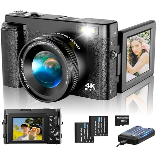4K Digital Camera for Photography Autofocus, Upgraded 48MP Vlogging Camera for YouTube with SD Card, 3″ 180 Flip Screen Compact Travel Camera with 16X Digital Zoom, Flash, Anti-Shake, 2 Batteries