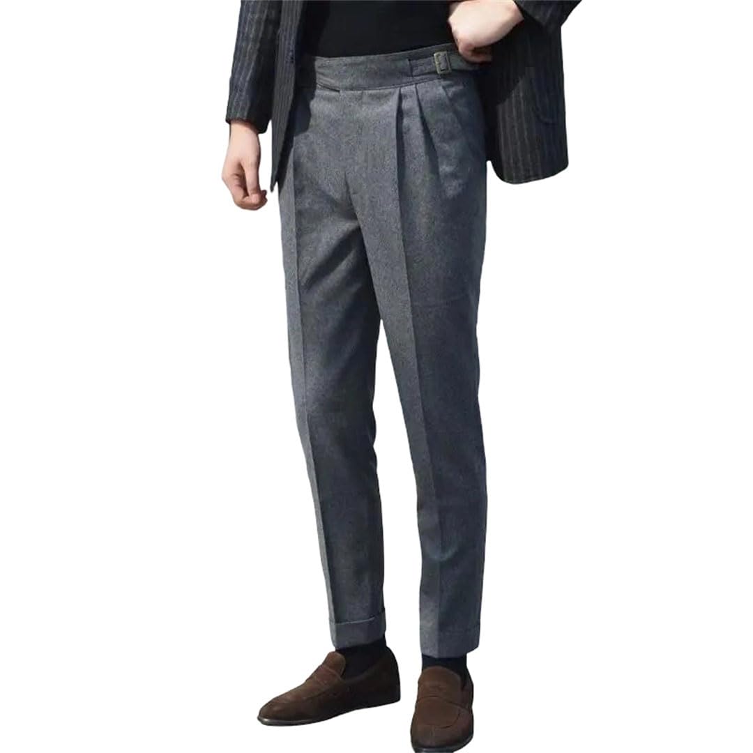 Mens Slim Fit Suit Pants - Business Office Ankle Length Dress Trousers Solid Color Formal
