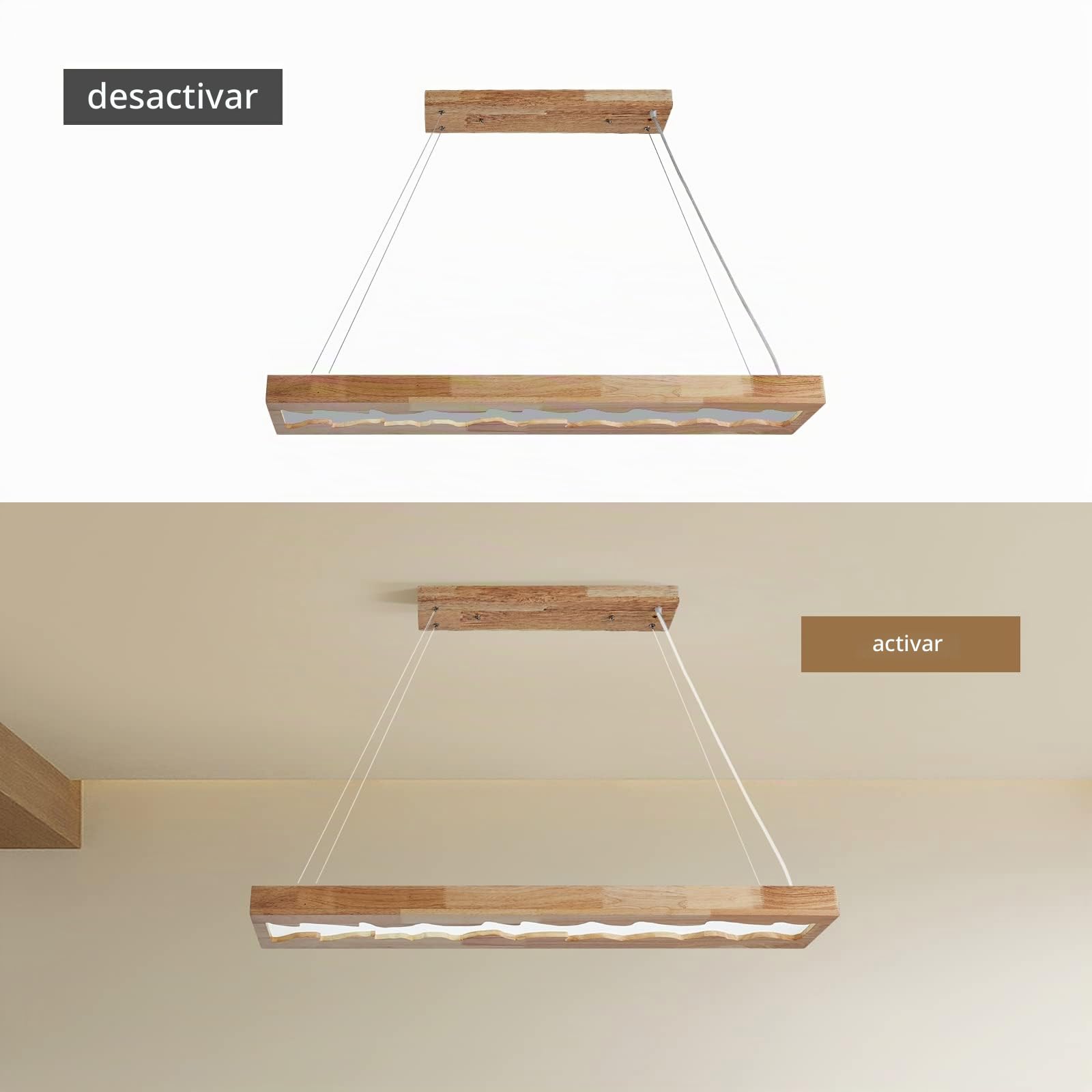 Lámpara colgante de madera LED, lámpara colgante rústica de madera regulable para mesa de comedor, altura ajustable, 40 W, 100 CM
