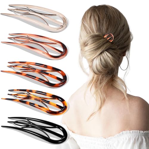 Tyqour 5Pcs French Twist Hair Pins,U Shaped Hair Pins for Styling No Slip French Hair Pins for Girls Women