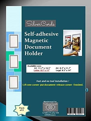 Silvercords Pack of 2 Self-Adhesive Magnetic Frame or Sign/Visual Aid/Poster/Display Holder, Double Magnetic Sheet, Double Faced Window Poster Frame, PVC Reference Photo Frame (Silver) (Letter Size)