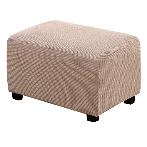 Image of H.VERSAILTEX Ottoman Cover Slipcover Rectangle Fit Length 29 inch-34 inch Footrest Sofa Slipcovers Stool Cover Footstool Protector Covers Feature Stretch Thick Soft Jacquard Fabric Removable Washable - Sand
