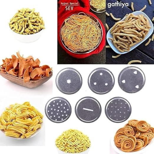 Image of SR Stainless Steel Kitchen Press with 5 Jali Sev Sancha Machine | Murukku Machine | Bhujiya Maker | Noodles | Namkeen | Chakali Maker | Gathiya Maker (DAB SEV Sancha)