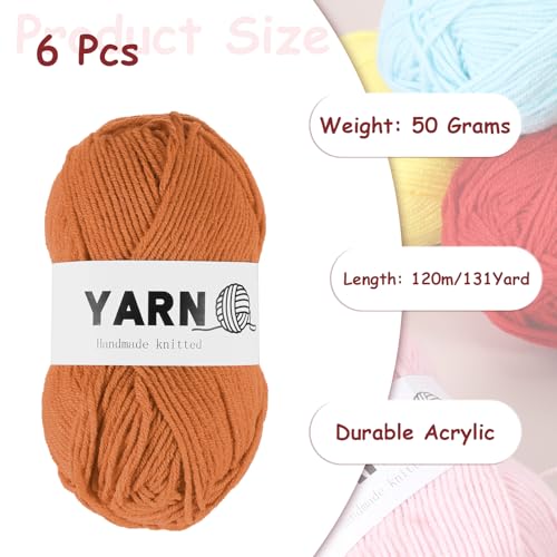 Hilo acrílico marrón de 4 cabos: pack de 6 ovillos de 300g para tejer y crochet 3
