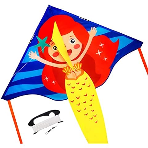 emma kites Mermaid Delta Kite 60-inch for Kids Adults Beginner Easy to Fly Kite Fan Outdoor Activities Games for Family Out Park Playing Cover
