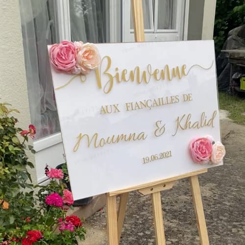 WEIYOUDP Panneau De Bienvenue Mariage Panneau Personnalisé Spanneau Mariage Bienvenue Spanneau Mariage Bienvenue Stickers Personnalisable Mariage Bienvenue Au Mariage Décalque Mariage (57x35cm/) Cover
