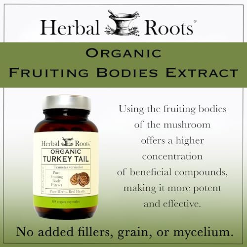 Herbal Roots Organic Turkey Tail Mushroom Supplement - Fruiting Bodies Extract - Immune Support - 60 Vegan Non GMO Capsules - Image 6