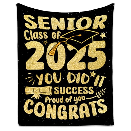Graduation Blanket - Class of 2025 Graduation Gifts for Her or Him - 40"x50" Flannel Soft Throw Decorations - Senior 2025 Gold Blankets for College, High School