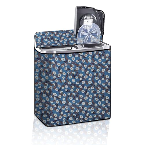Image of The Furnishing Tree Semi-Automatic Top Load Washing Machine Cover | Waterproof & Dustproof | Easy to Clean | Durable & Washable, Floral Blueish Grey Polyester (51x84x96.5 CM)