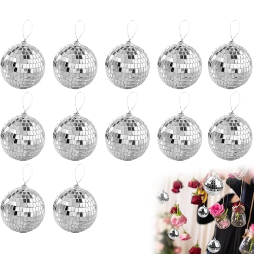 Boules Disco Miroir,Boules à Facettes Argentées Boule Disco,Décoration à Suspendre pour Fête,Carnaval,Décoration d'arbre de Noël,12 Pcs