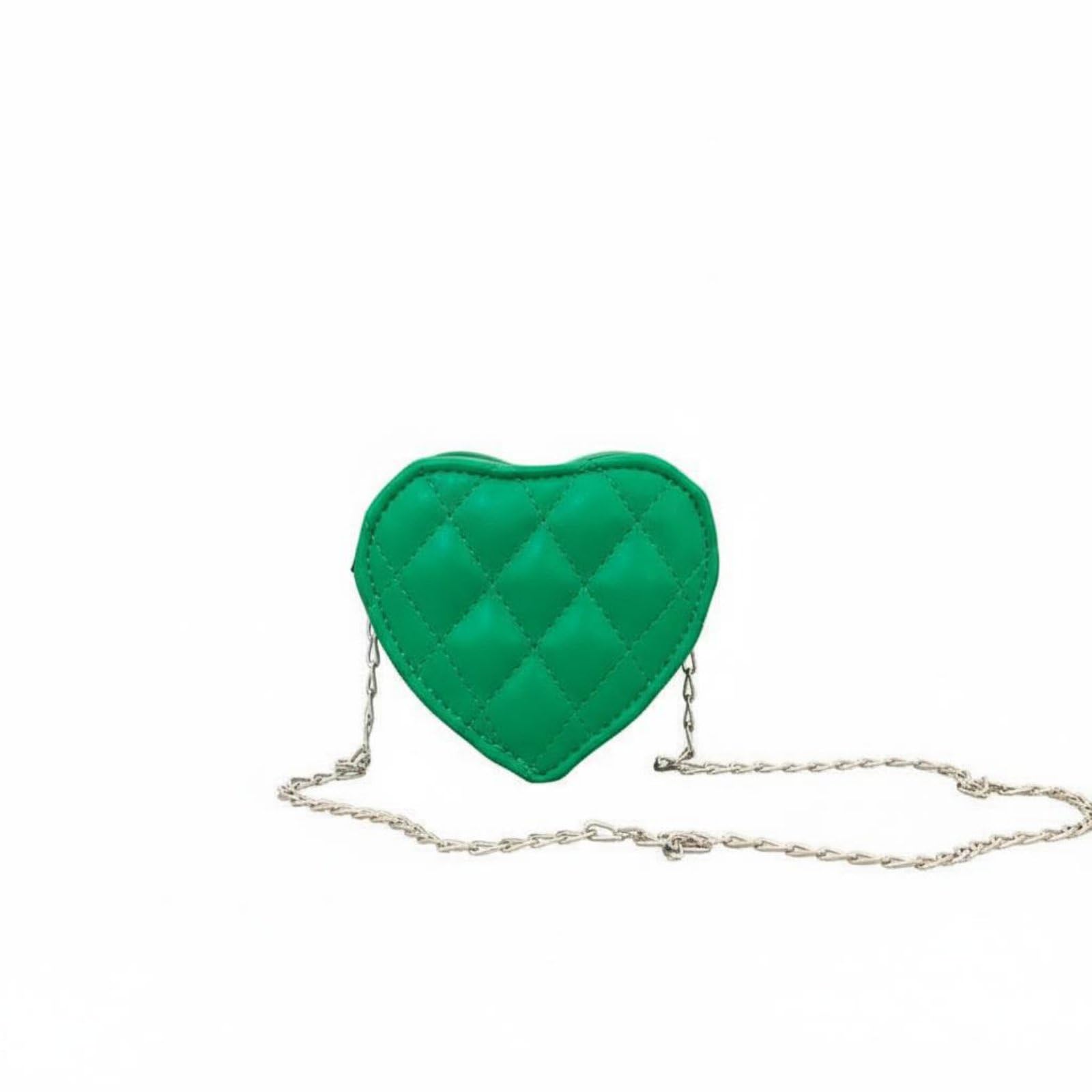 merishopp quilted chain purse parent-child matching chain strap lipstick bag quilted heart bag mini size heart shaped purse versatile use, green